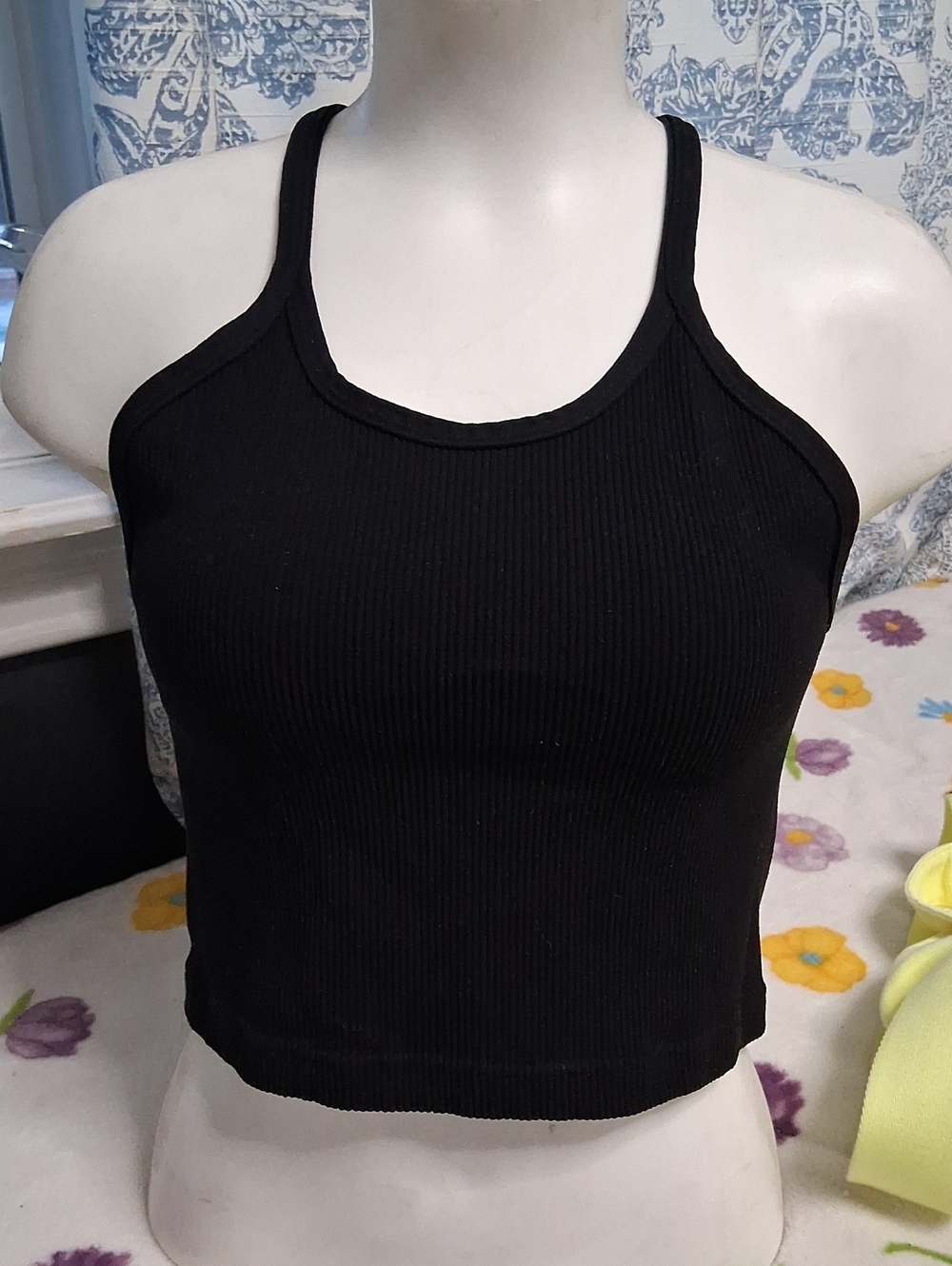 Free People Black Ribbed Racerback Crop Tank